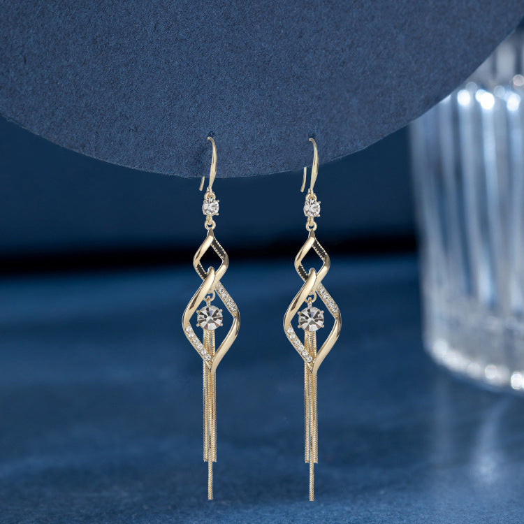 - Long Diamond Tassel Earrings