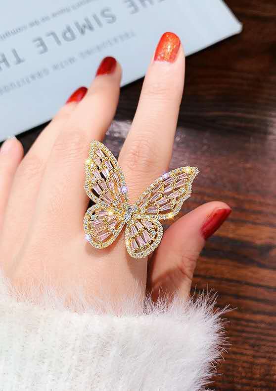 Rhodium Cubic Zirconia Butterfly Statement Ring