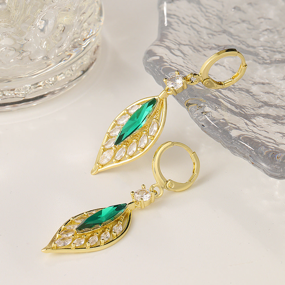 BLACK FRIDAY SALE 60% OFF❄-Fashionable Emerald Leaf Diamond Earrings