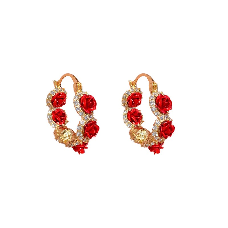 Chic French romantic red rose earrings