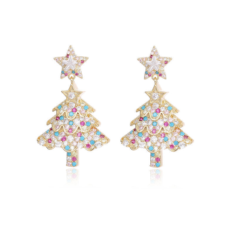 Colorful Zircon Inlaid Christmas Tree Earrings