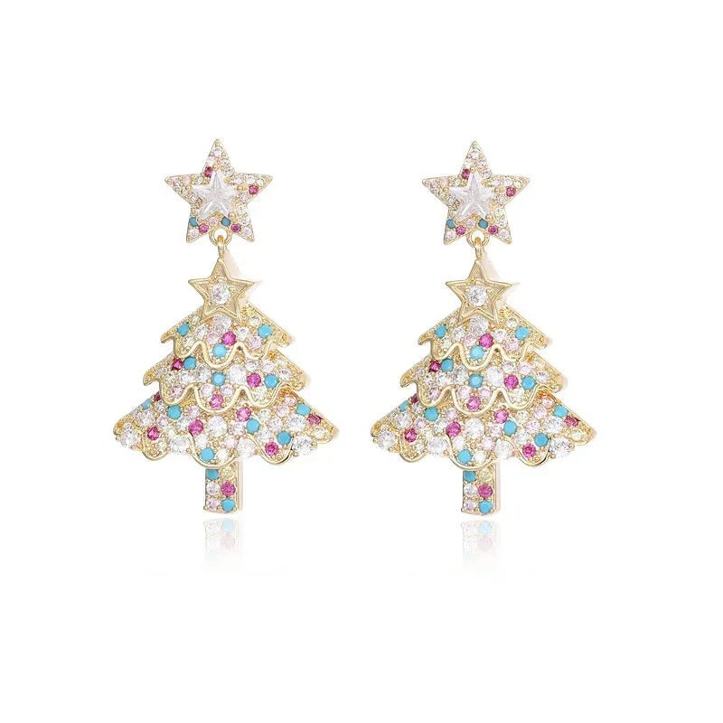 Colorful Shiny Christams Tree Earrings