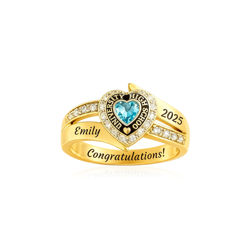 Personalized Engraved Birthstone Graduation Ring - Gifts for Graduates