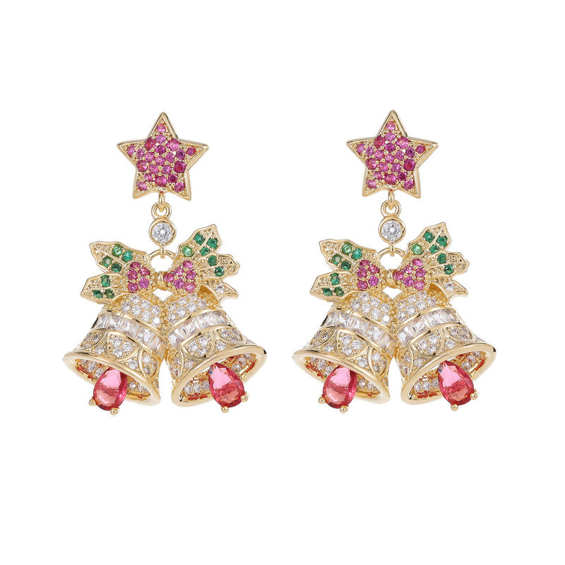 Delicate Copper Zirconia Christmas Bell Earrings