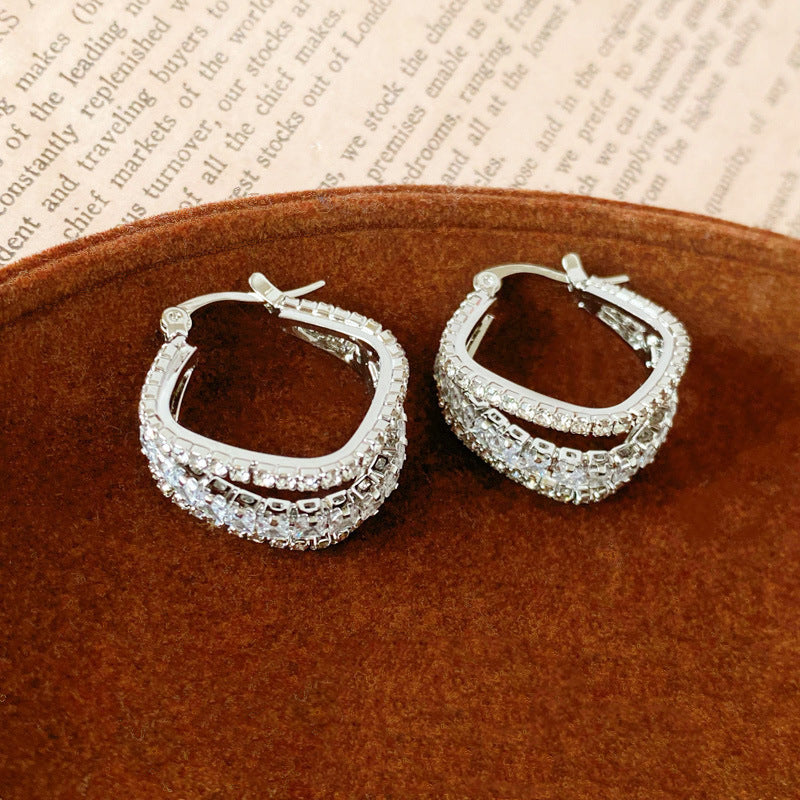 Zirconia Square Multi Layers Earrings