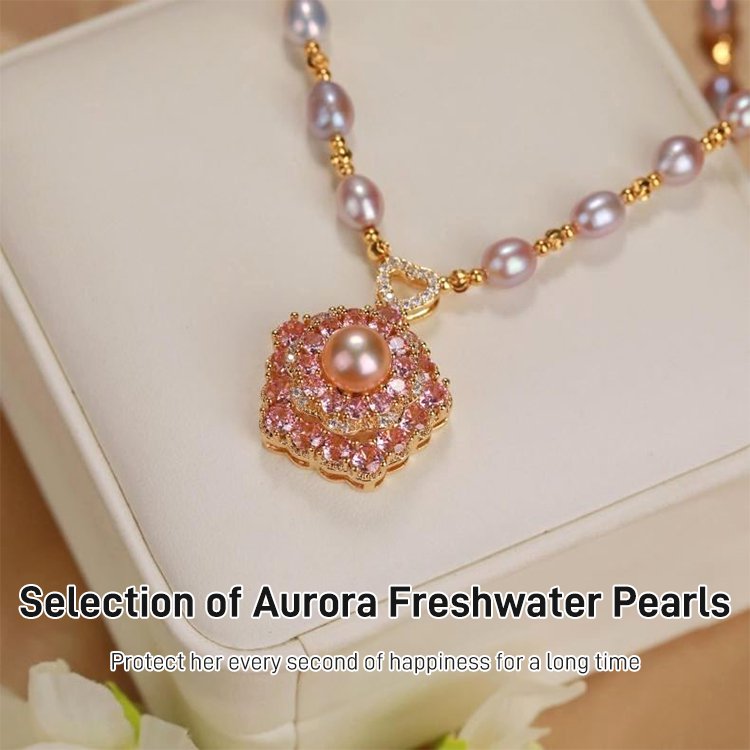 - Pink Rotating Pearl Lucky Flower Necklace