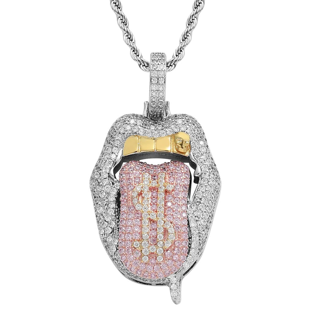 Iced Out Bling CZ Cubic Zirconia Tongue Necklace