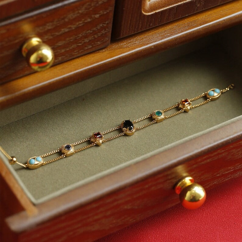 Italian Style Vintage Double-layered Gemstones Bracelet
