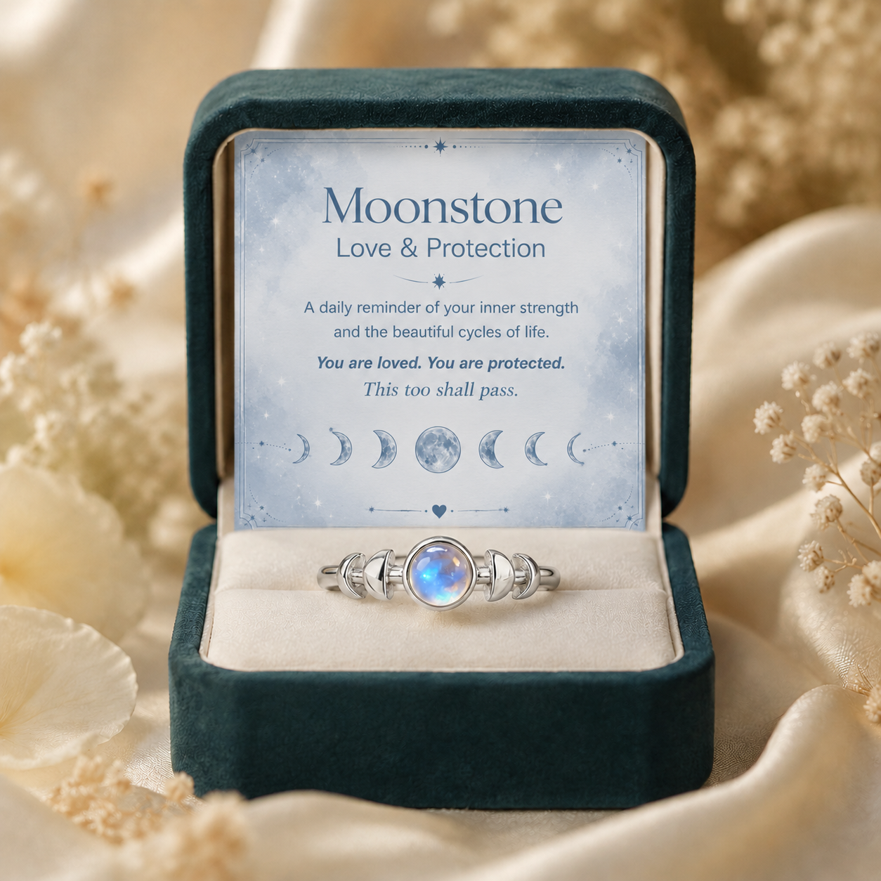 This Too Shall Pass Moon Phases Moonstone Ring