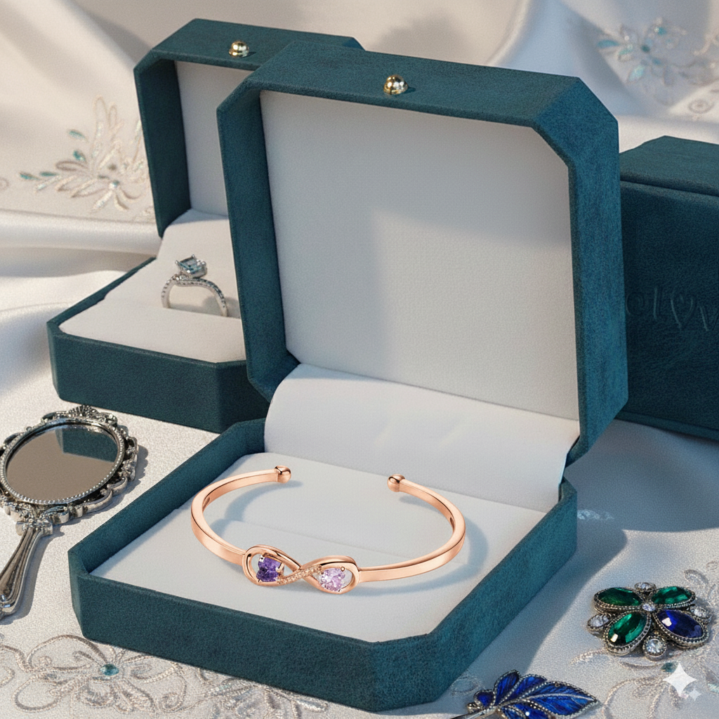 Mother&Daughter Double Heart Custom Birthstones Infinity Bracelet