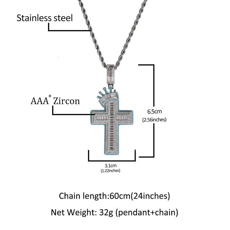 Glow in the Dark Baguette Crown Cross Pendant