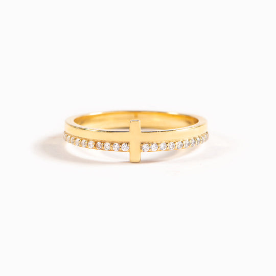 PRAY ON IT GOLDEN CROSS RING