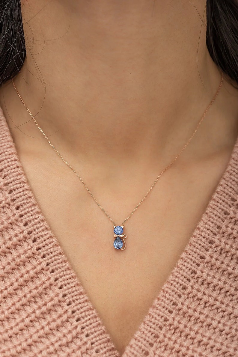 For cat lover-Birthstone Kitten Necklace