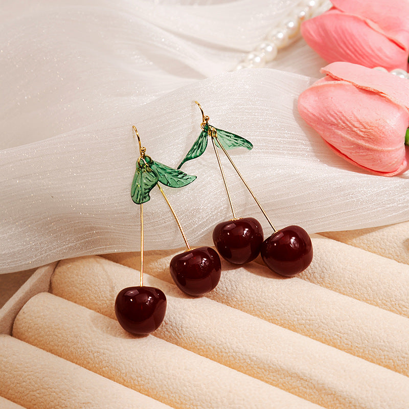 Cherry Drop Earrings for Women Lovely Fruit Dangle Earrings