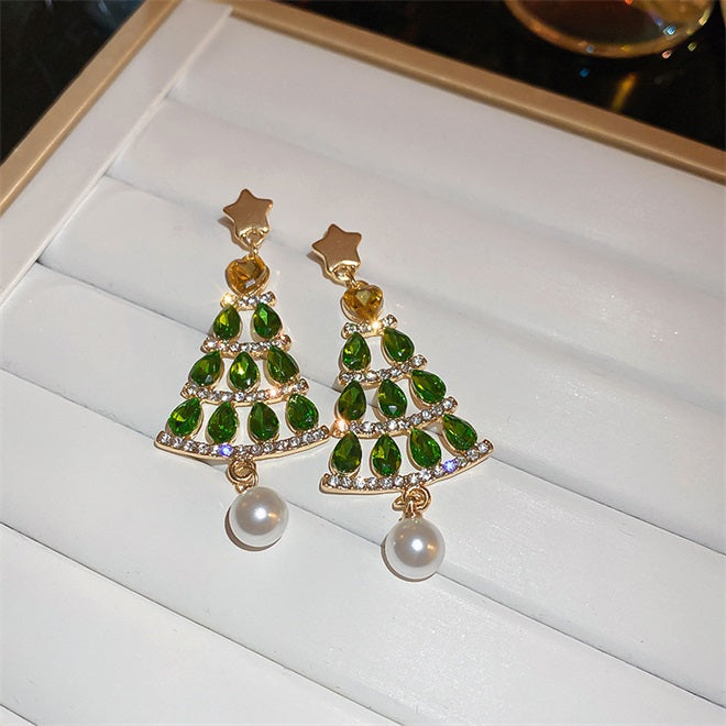 Sparkling Christmas Tree Pearl Earrings🎄