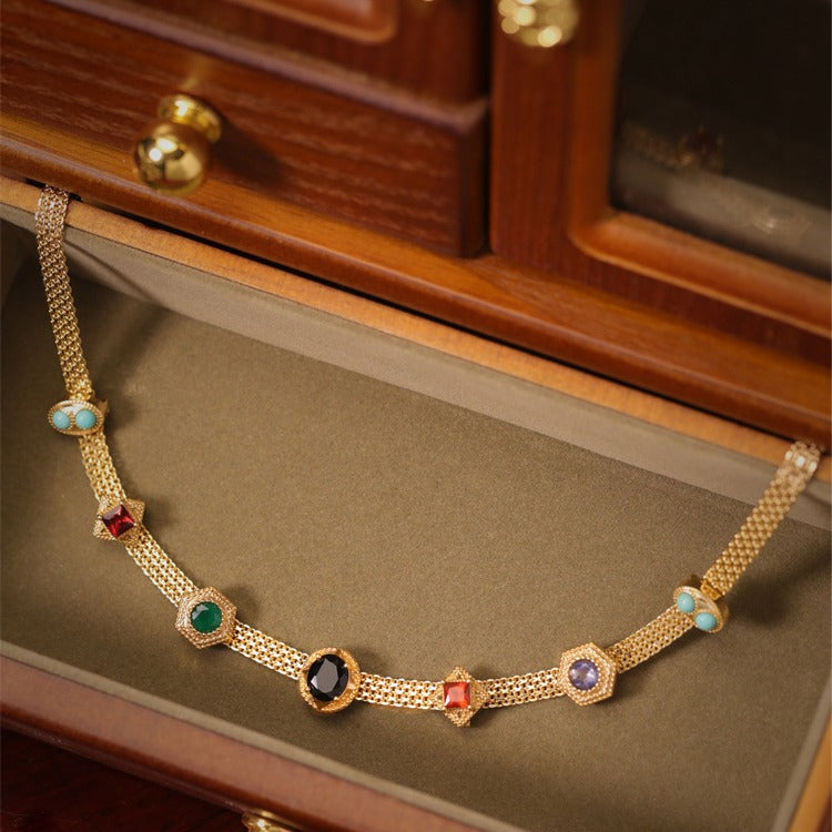Classic Vintage Rainbow Color Zircon Necklace & Bracelet