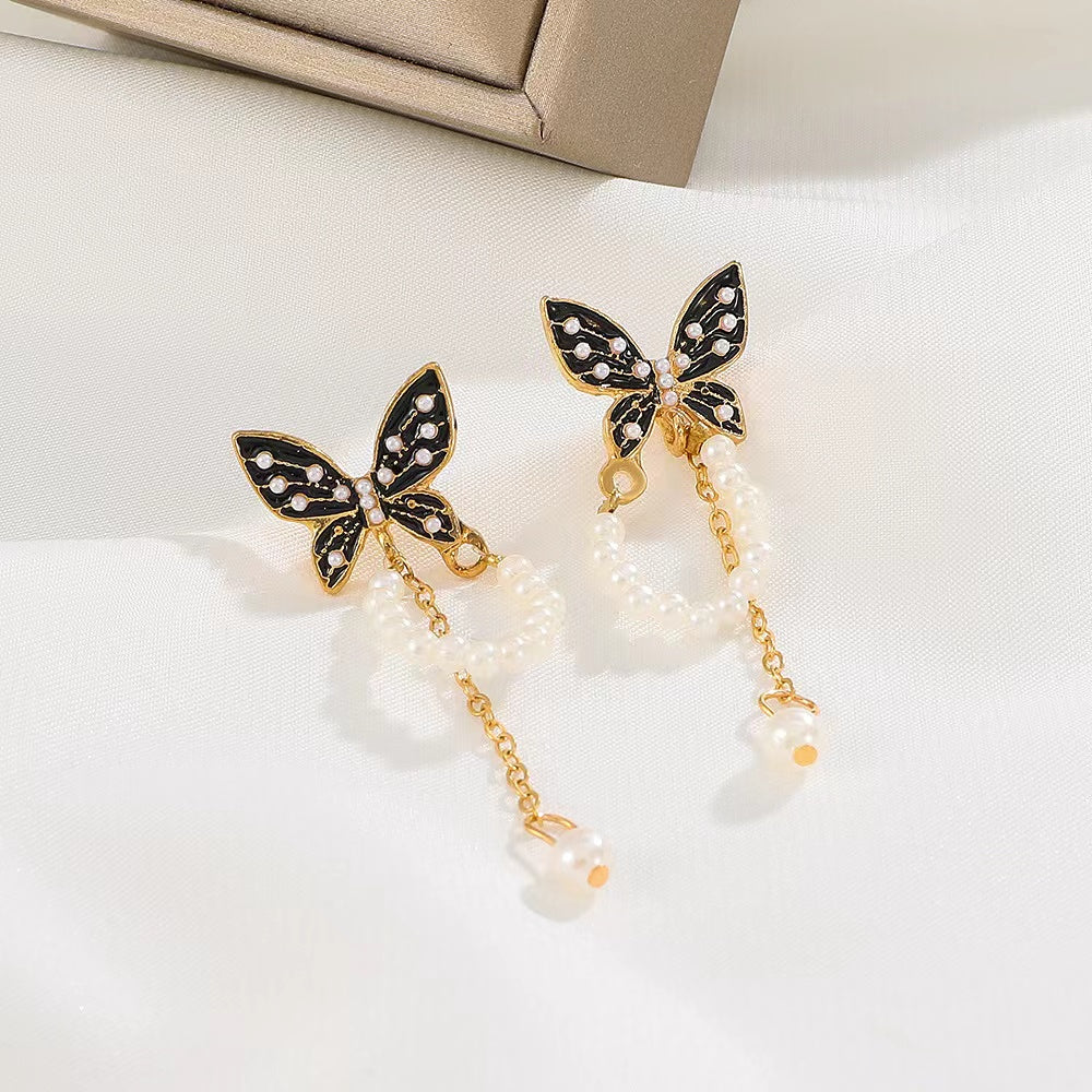 - Butterfly Pearl Chain Earrings