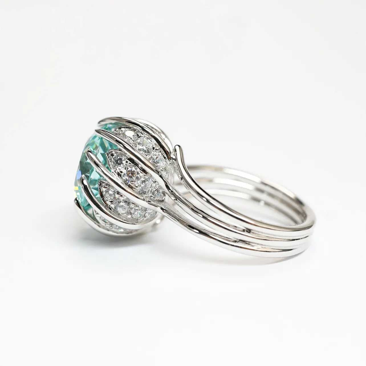 -Adjustable Silver Green Lotus Rings