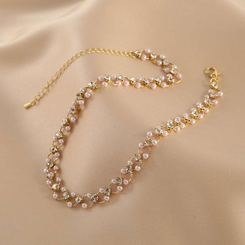 French Pearl Zircon Short Braided Necklace