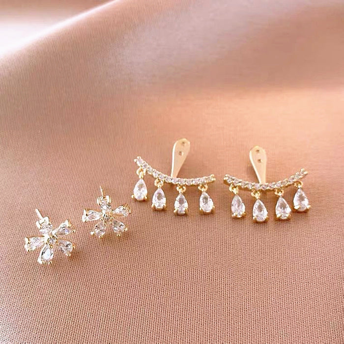 - Zircon Flower Tassel Earrings