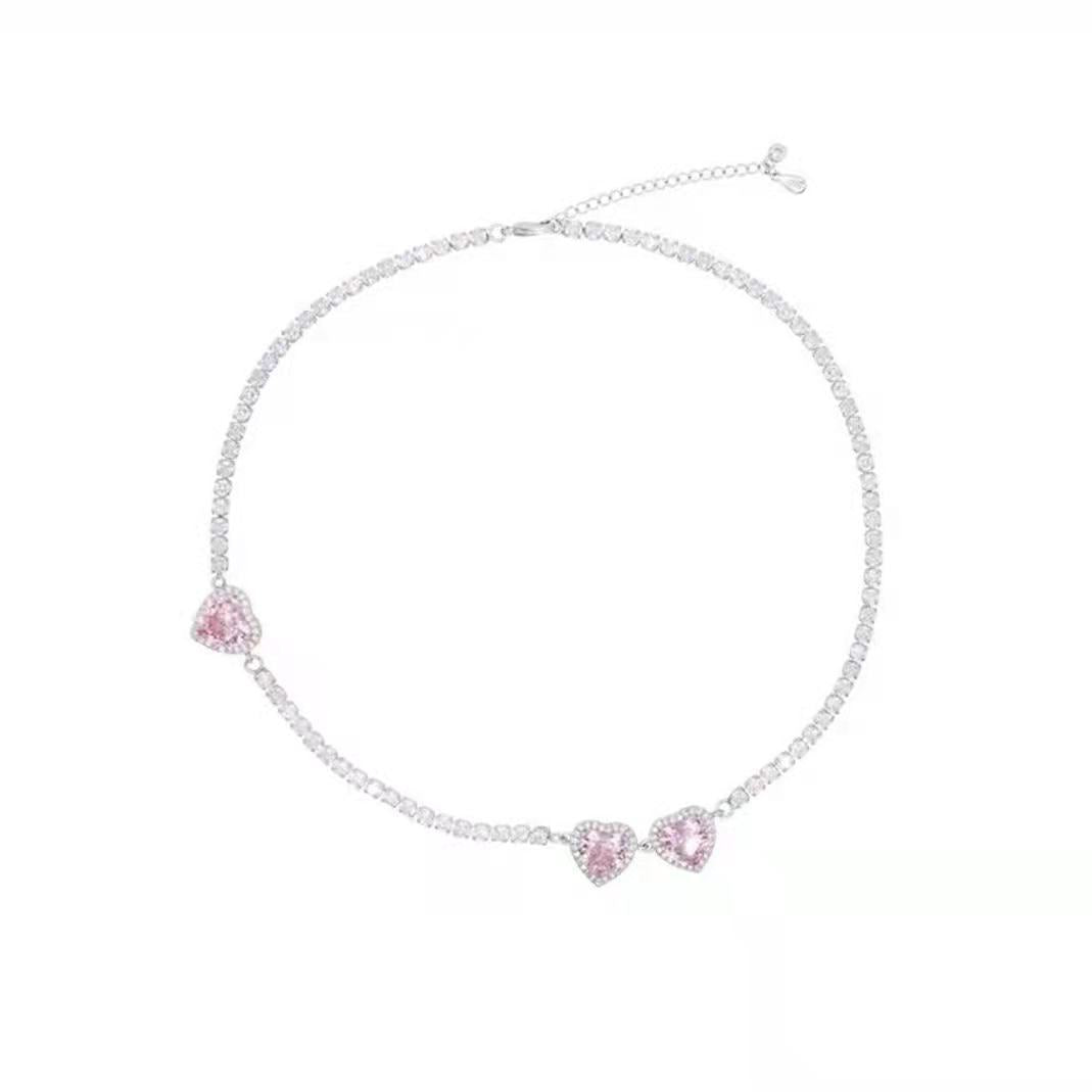 šPink Love Heart Zircon Necklace