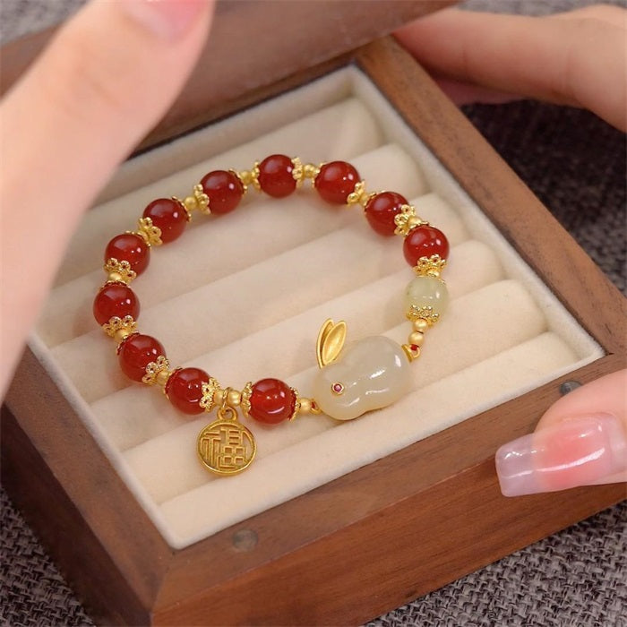 925 Sterling Silver Hetian Jade Lucky Rabbit Jewelry Set