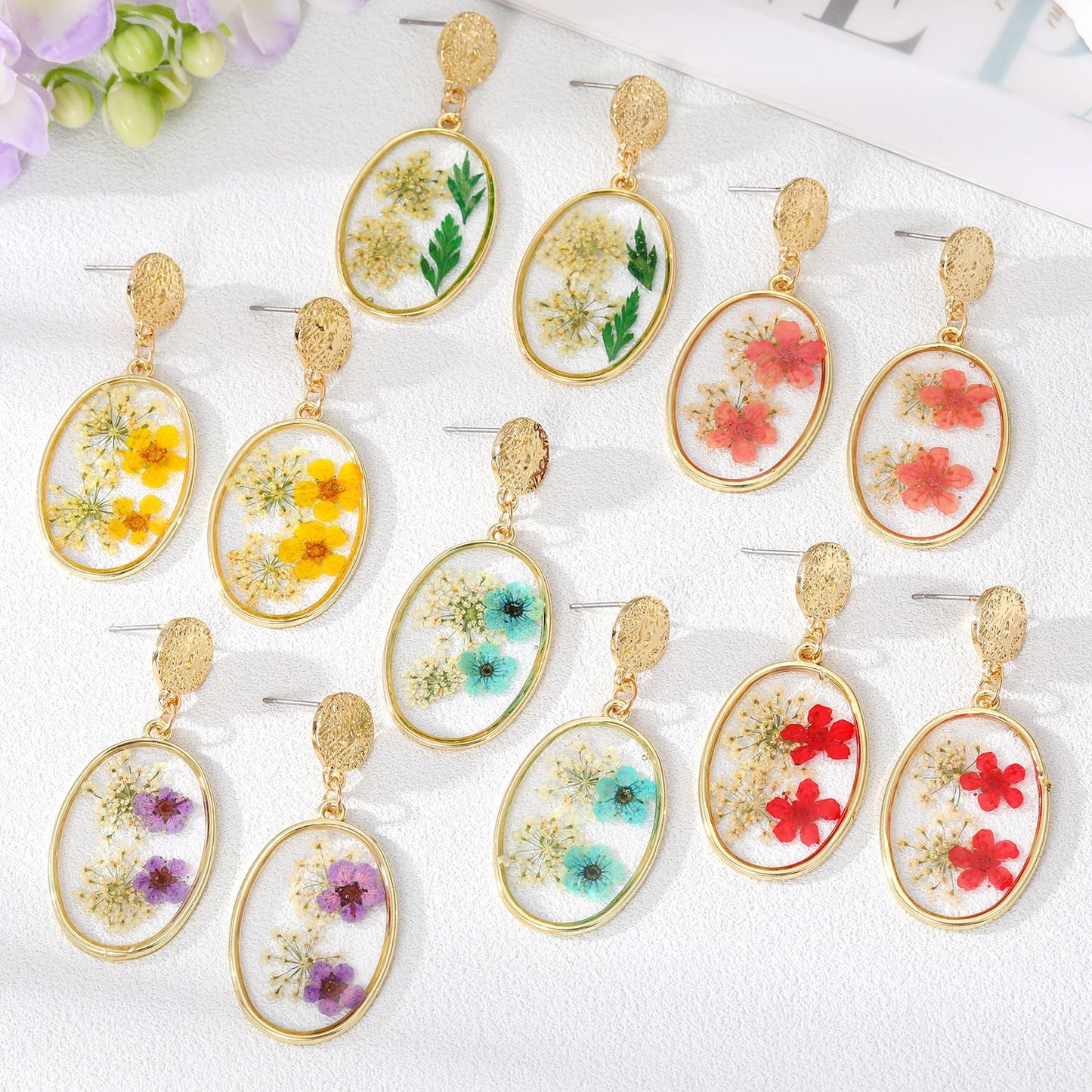 Oval Forget Me Not Flower Earrings