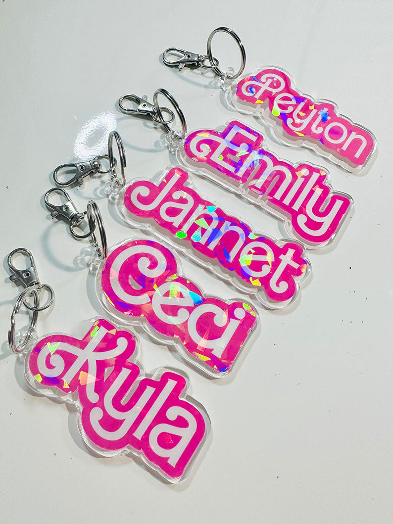Custom Pink Name Acrylic Keychain