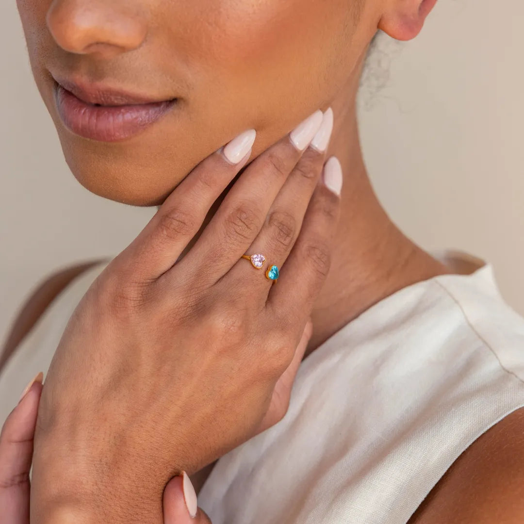 FOR FRIEND- YOU'RE MY FAVORITE BITCH DOUBLE HEARTS CUSTOM BIRTHSTONES RING