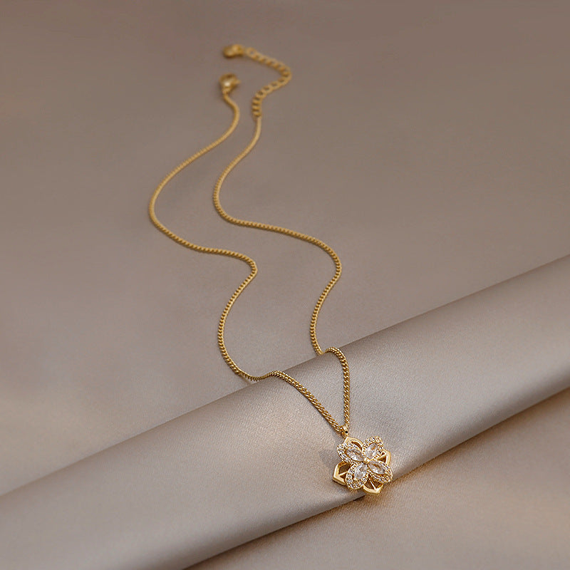 🎄CHRISTMAS HOT SALE❄-Zircon Spinning Clover Necklace