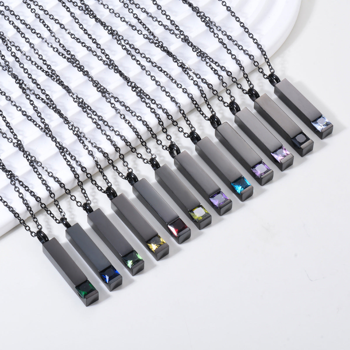 Crystal Urn Jewelry Cube Engravable Necklace - Black Birthstone Series