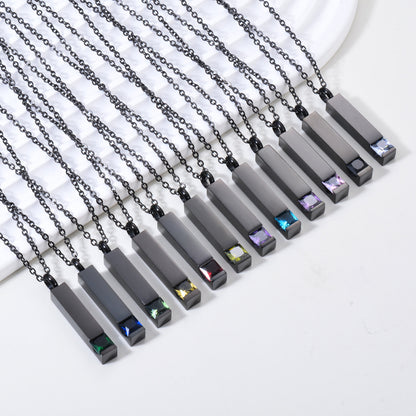 Crystal Urn Jewelry Cube Engravable Necklace - Black Birthstone Series