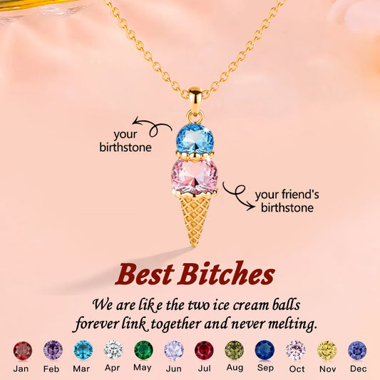 For Friend- Custom Sweet Ice Cream Birthstones Necklace
