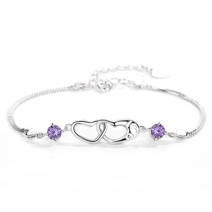Mother And Daughter Birthstone Custom Double Diamond & Heart Bracelet