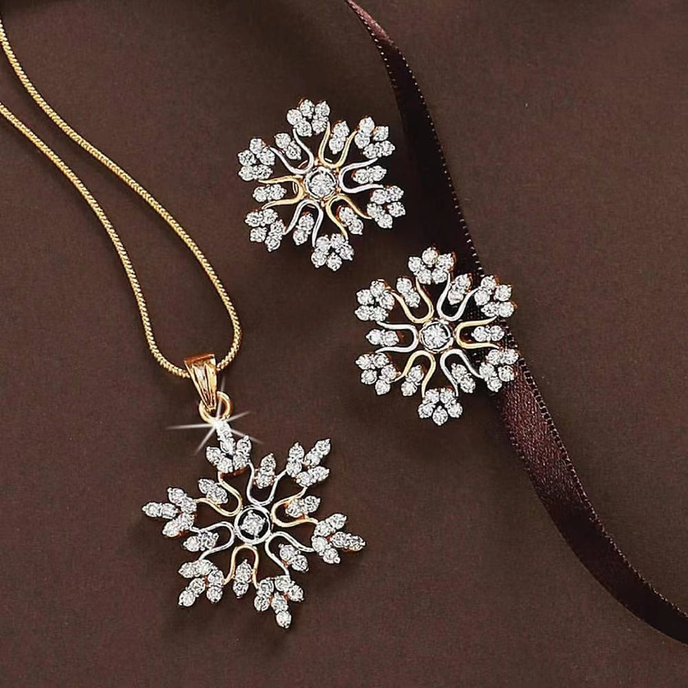 🎁CHRISTMAS PRE SALE 60% OFF🎄 Diamonds Snowflake Earrings Necklace Set