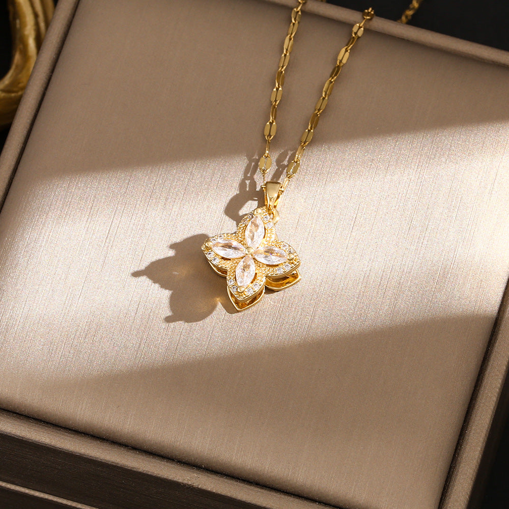🎄CHRISTMAS HOT SALE❄-Zircon Spinning Clover Necklace