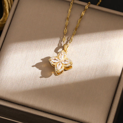 🎄CHRISTMAS HOT SALE❄-Zircon Spinning Clover Necklace