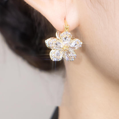 Front and Back Wearable Zircon Flower Earrings