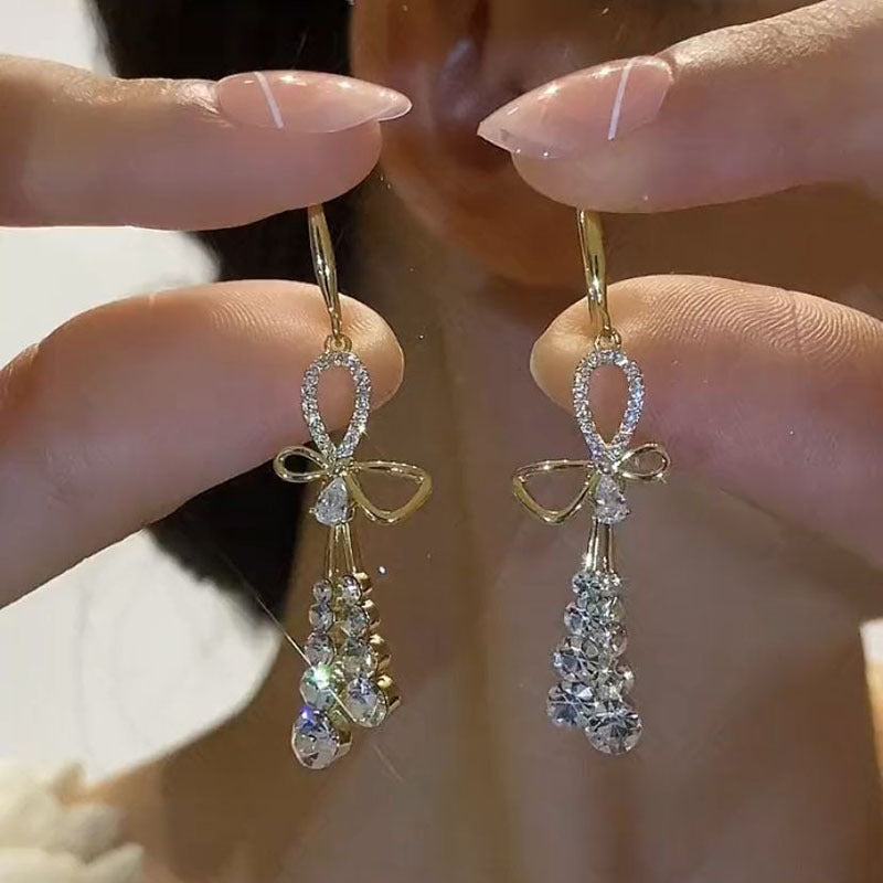 Ribbon Crystal Tassel Earrings