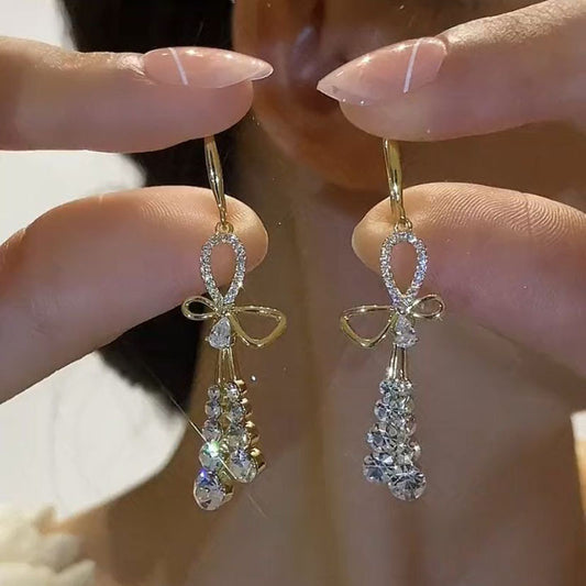 Ribbon Crystal Tassel Earrings