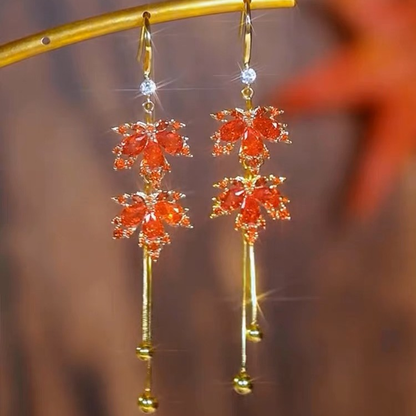 Maple Leaf Drop Tassel Earrings
