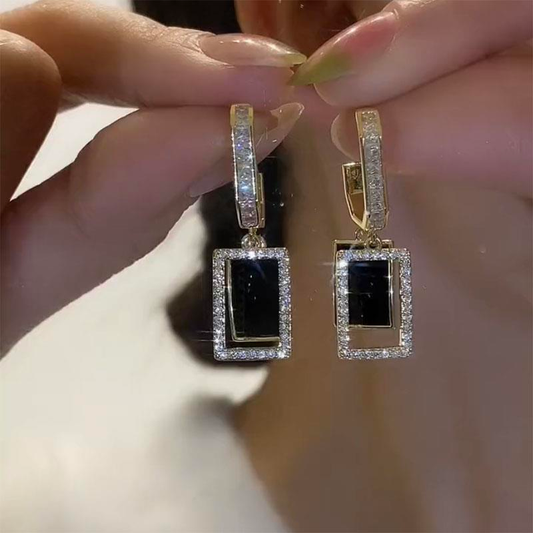 S925 Silver Needle Fashion Black Square Micro-inlaid Zircon Earrings