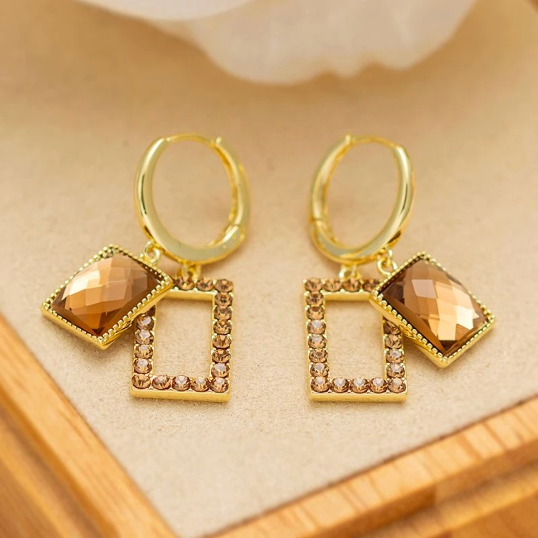 Fashionable And Luxurious Square Tea Crystal Earrings