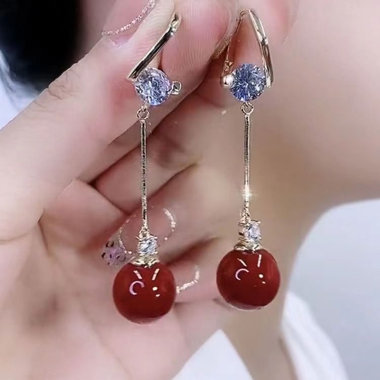 Long Zirconia Chain Tassel Earrings