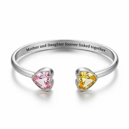 Mother&Daughter Double Heart Custom Birthstones Bracelet