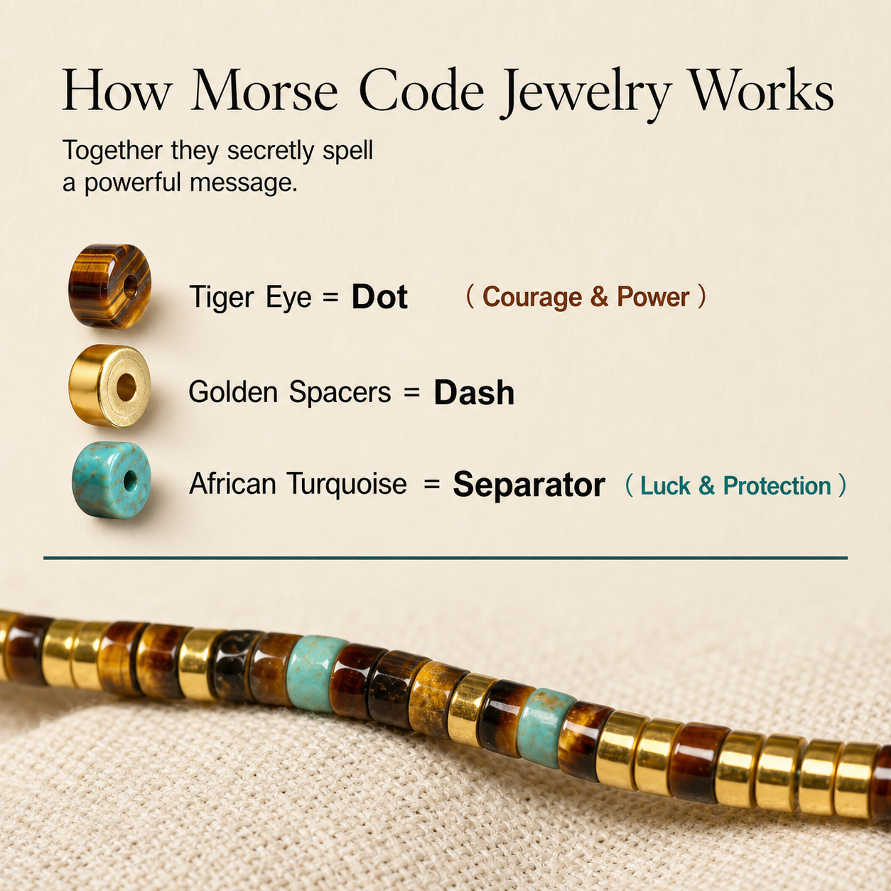 'I Fucking Love You' Morse Code Bracelet with African Turquoise Tiger eye