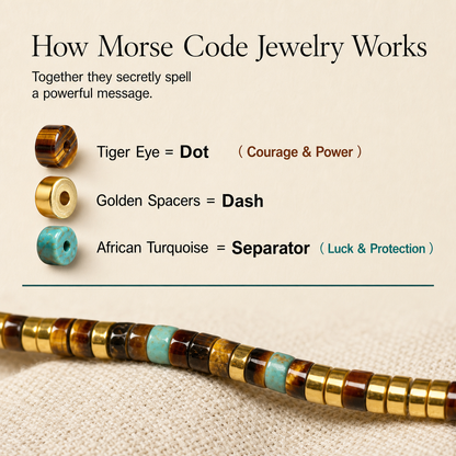 'I Fucking Love You' Morse Code Bracelet with African Turquoise Tiger eye