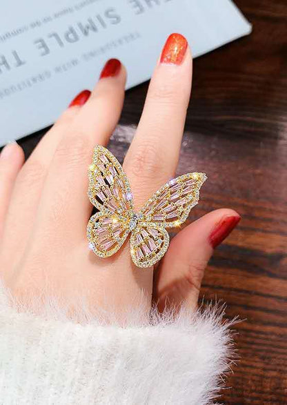 Rhodium Cubic Zirconia Butterfly Statement Ring
