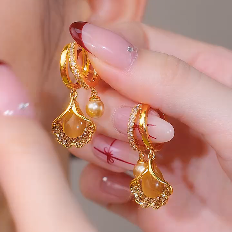 Golden Ginkgo Leaf Earrings