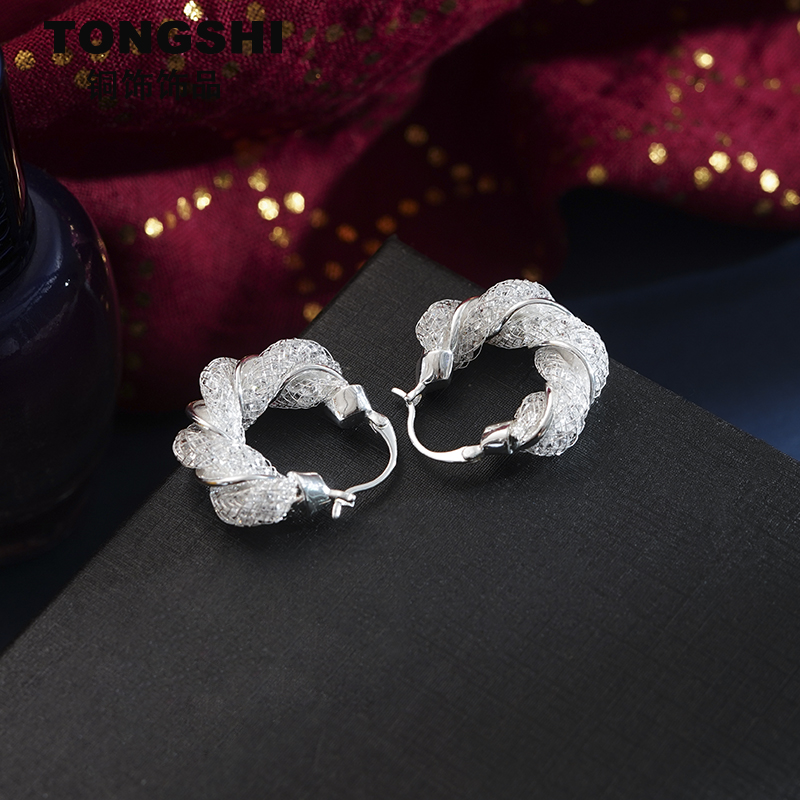 Fashion Premium Silver Mesh Temperament Earrings